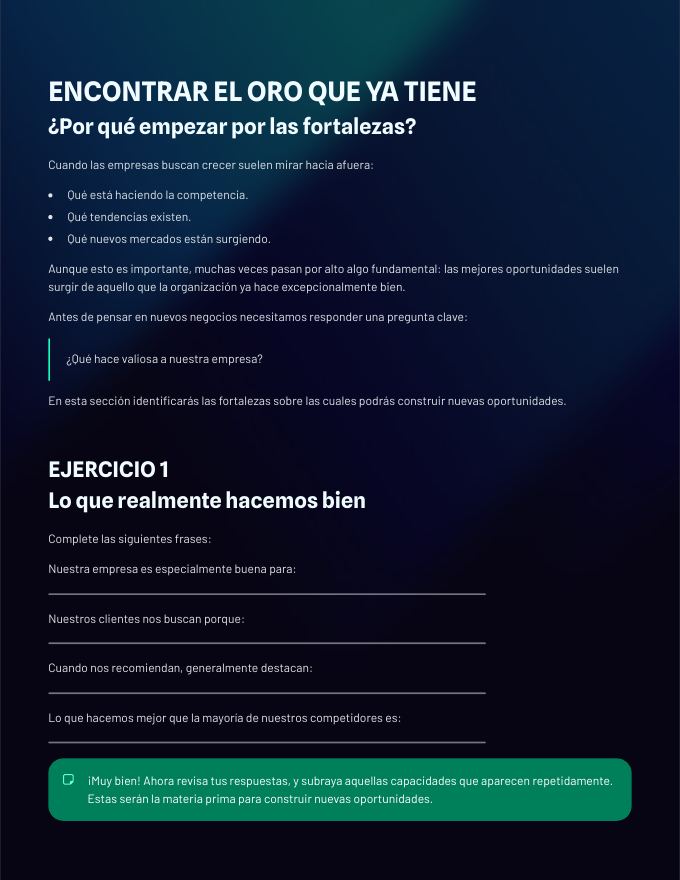 Página del ejercicio 1: Lo que realmente hacemos bien